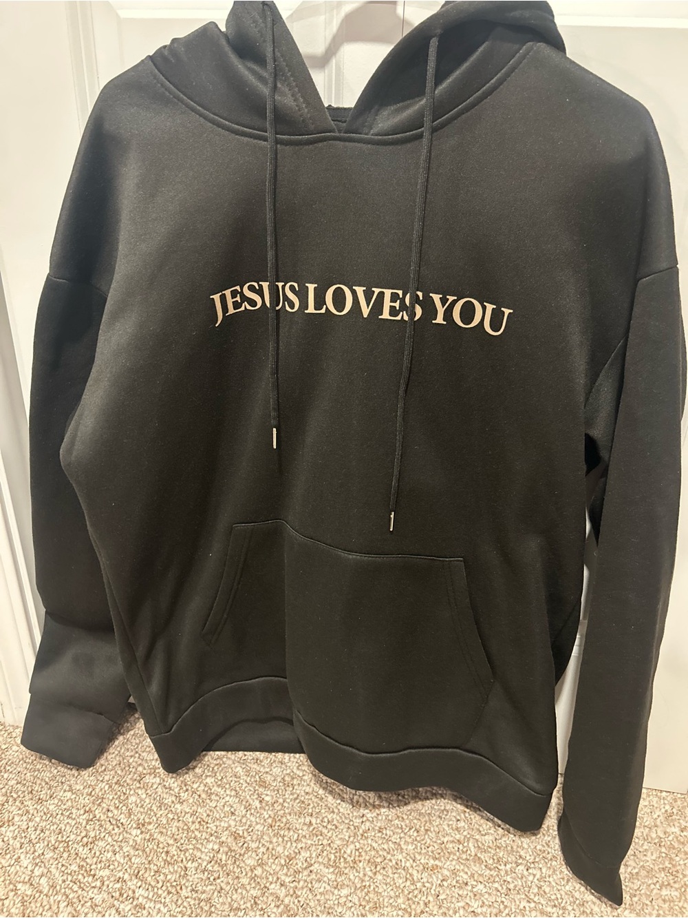 Men's Black Hoodie - "Jesus Loves You" Graphic